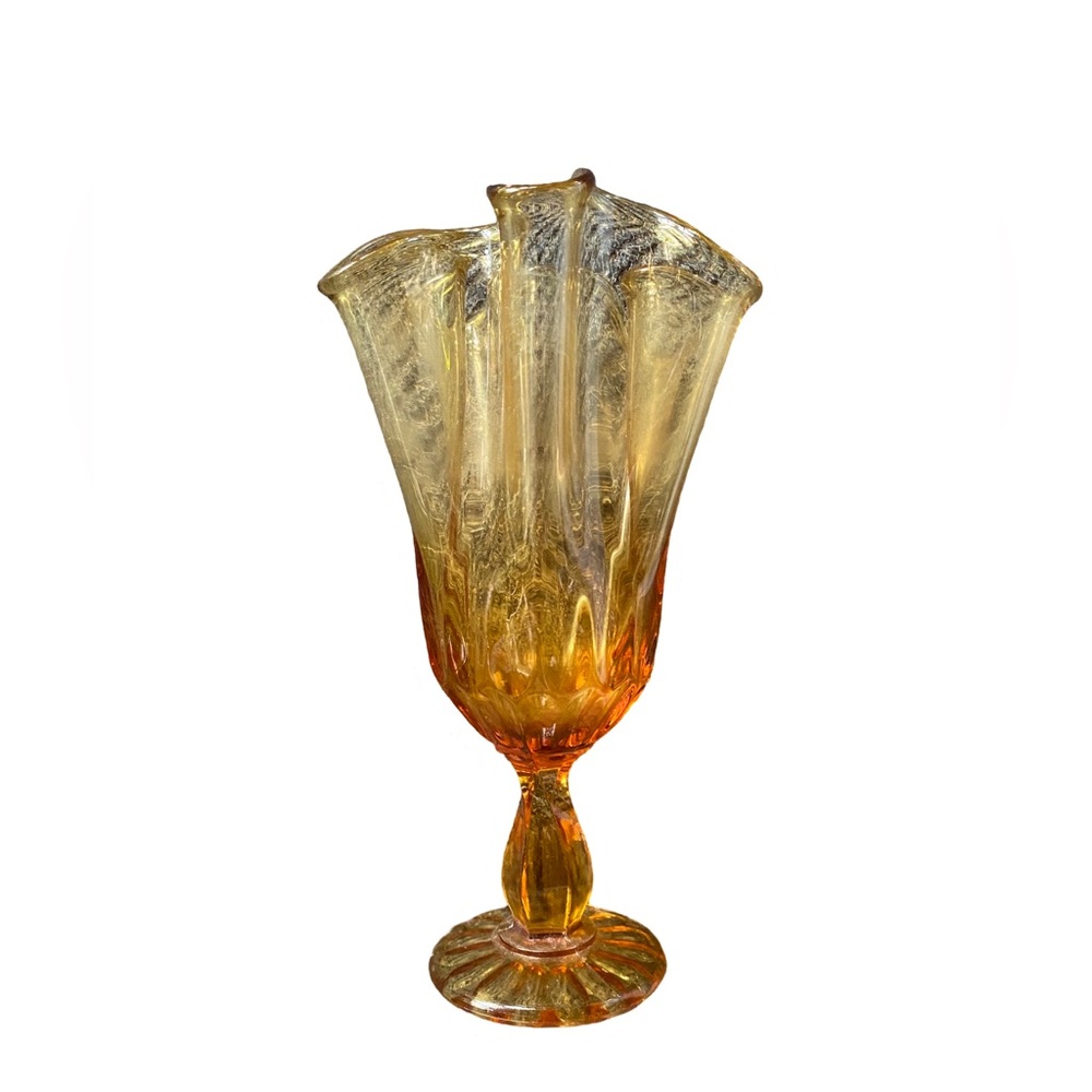Vintage Fenton Handkerchief Amber‎ Thumbprint Pattern Vase - Swung Vase